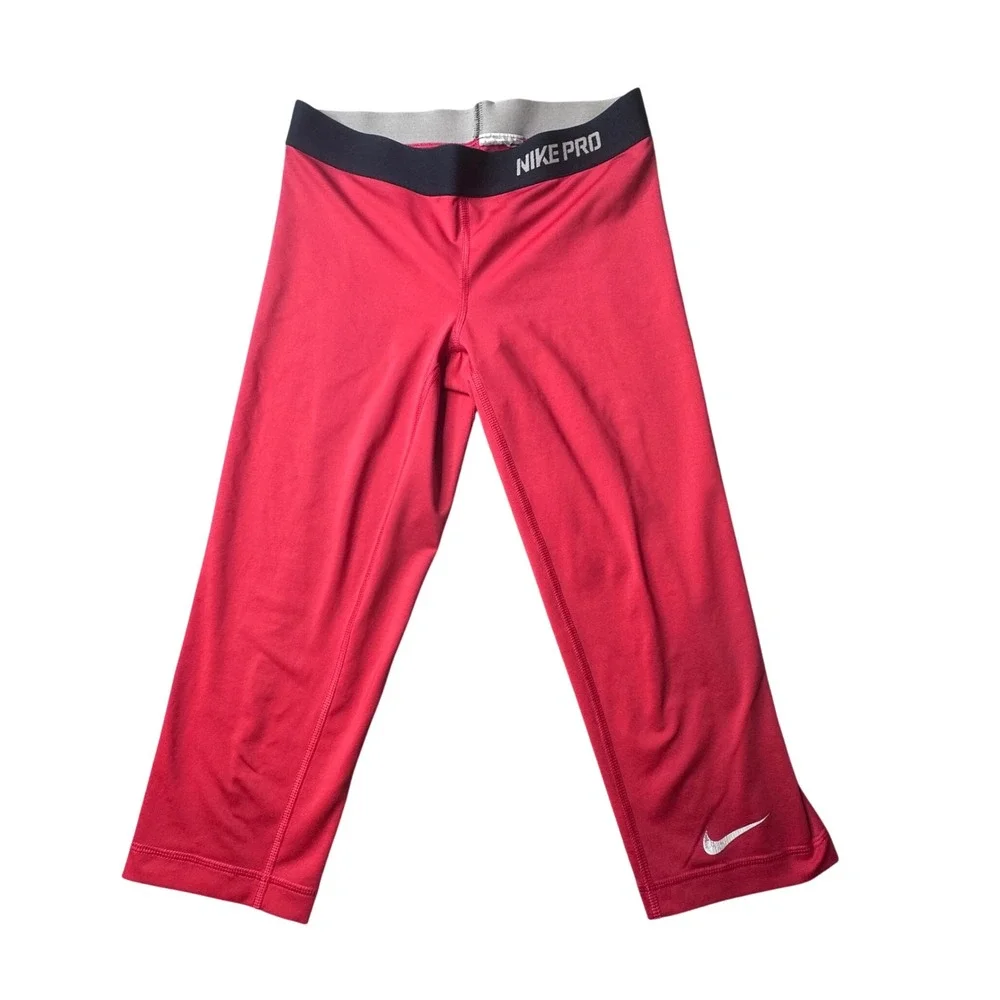 Nike Leggings Womens Small Red Nike Pro Dri-FIT Cropped Capris Athletic Training